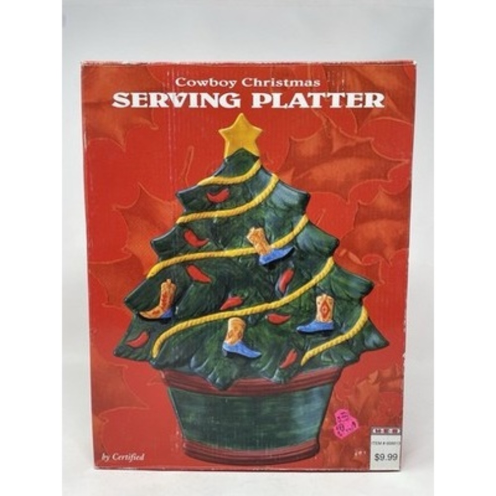 Certified International Cowboy Christmas Tree Platter Southwestern Ceramic 12in